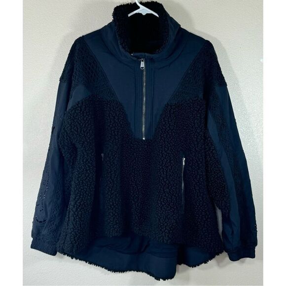 Free People FP Movement Black Care Seaside Fleece Crochet & Embroidered Pullover - Picture 5 of 14